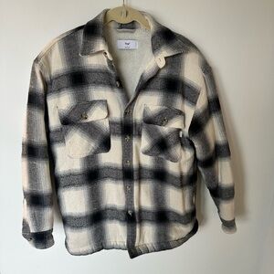 TNA Prospect Cream & Black Plaid Sherpa-Lined Jacket